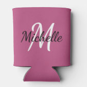 Niedliche, Girl-Rosa und Weiß-Mit Monogramm Vorlag Dosenkühler (Rückseite)