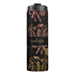 Niedliche Girl Rose Gold Floral Signatur Thermosbecher