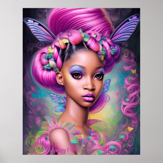 Niedliche Girl-Schmetterlinge Psychedelic Colors Poster (Vorne)