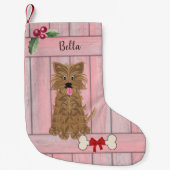 Niedliche Girl Yorkie Pink-Holzzaun-Monogramm Kleiner Weihnachtsstrumpf (Vorderseite)