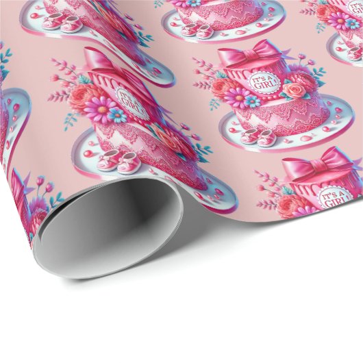 Niedliche Girls Babyduschkuchen Party Geschenkpapier (Rolleneckpunkt)