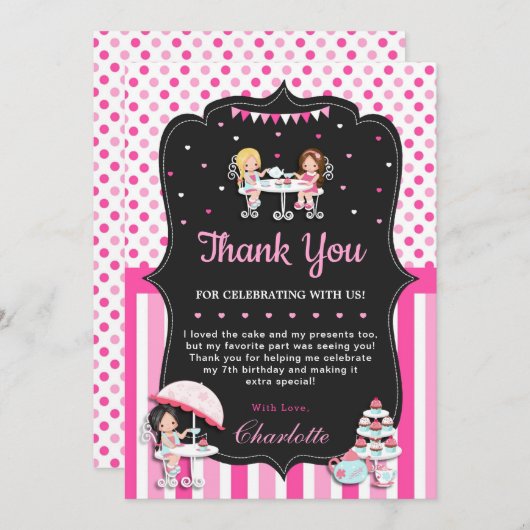 Niedliche Girls Cupcake High Tee Party Dankeskarte (Vorne/Hinten)