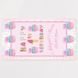 Niedliche Girls Cupcakes Glückliche 1. Geburtstags Etiketten