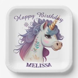Niedliche Girls Elegante Lila magisches Einhorn Pappteller
