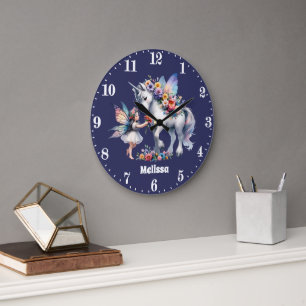 Niedliche Girls Fantasie Einhornmärchen geben Name Große Wanduhr