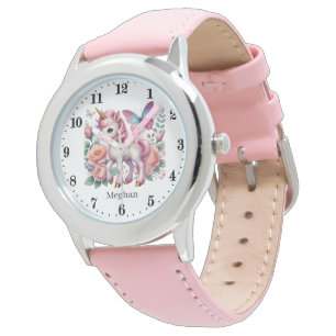 Niedliche Girls Fantasie unicorn geben Namen Armbanduhr