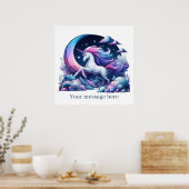Niedliche Girls Fantasy Unicorn ergänzen Text Poster (Küche)