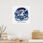Niedliche Girls Fantasy Unicorn ergänzen Text Poster (Küche)