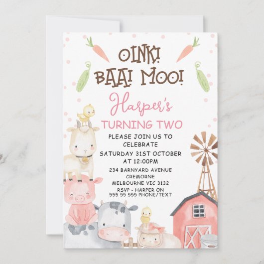 Niedliche Girls Farm Themenvegtables Geburtstag Einladung (Vorderseite)