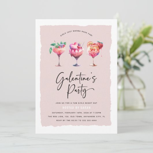 Niedliche Girls Galentine Party Valentine Einladung (Stehend Vorderseite)
