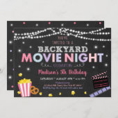 Niedliche Girls Garten Filmnacht Geburtstag Einladung (Vorne/Hinten)