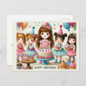 Niedliche Girls glücklich zum Geburtstag Postkarte (Vorne/Hinten)