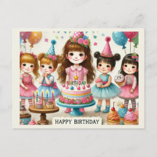 Niedliche Girls glücklich zum Geburtstag Postkarte