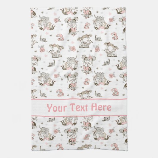 Niedliche Girls lesen Bücher Geschenk Ideen Geschirrtuch (Vertikal)