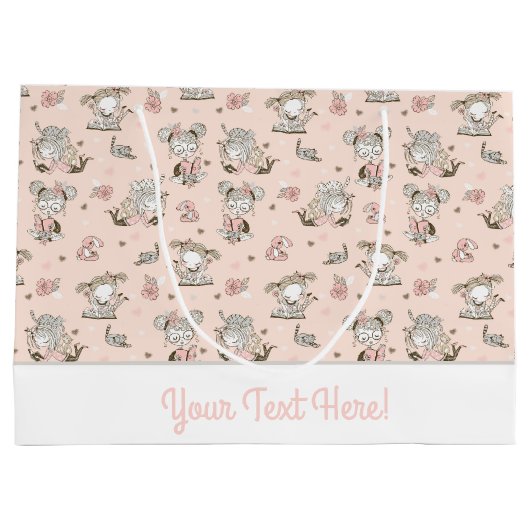 Niedliche Girls lesen Bücher Geschenk Ideen Große Geschenktüte (Rückseite)