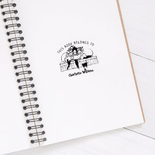 Niedliche Girls lesen, Vintages Buch Gummistempel