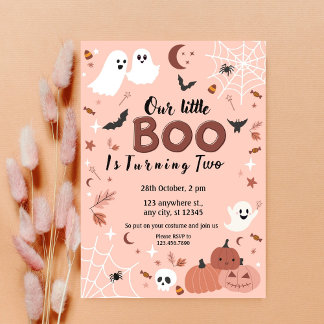 Niedliche Girls Little Boo Halloween Geburtstag Einladung