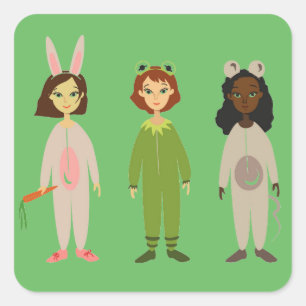 Niedliche Girls Pajama Freundesthema Quadratischer Aufkleber