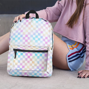 Niedliche Girls Pastel Rainbow Checkered Kariert Bedruckter Rucksack