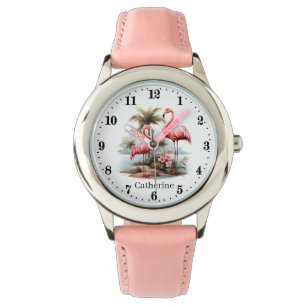Niedliche Girls pink flamingo geben den Namen Armbanduhr