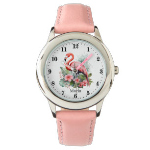 Niedliche Girls pink flamingo geben den Namen Armbanduhr