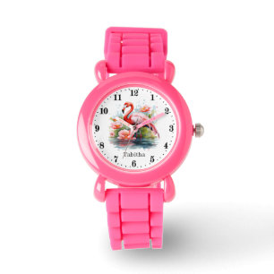 Niedliche Girls pink flamingo geben den Namen Armbanduhr