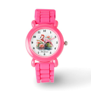 Niedliche Girls pink flamingo geben den Namen Armbanduhr