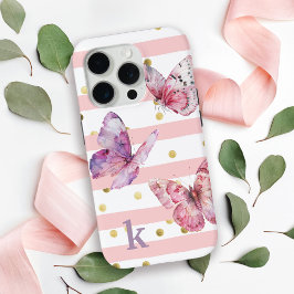 Niedliche Girl's Pink Stripes Dots and Butterflies Case-Mate iPhone Hülle