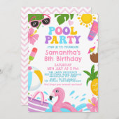 Niedliche Girls Retro Pool Party Geburtstag Einladung (Vorne/Hinten)
