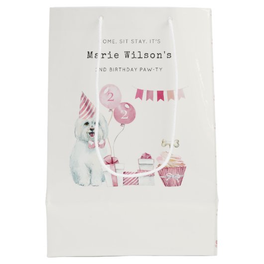 Niedliche Girls Rosa Party Welpe Hund jedes Alter Mittlere Geschenktüte (Rückseite)