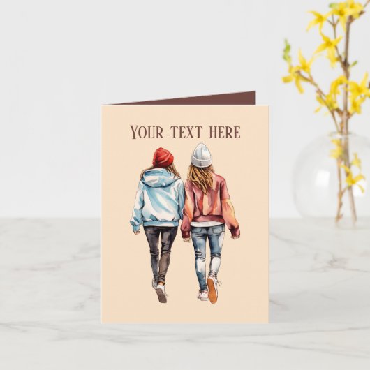 Niedliche Girls Schwestern oder Freunde Karte (Gelbe Blume)