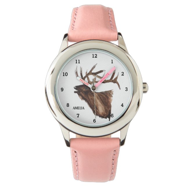 Niedliche Girls Stag Deer Animal Antlands Woodland Armbanduhr (Vorderseite)