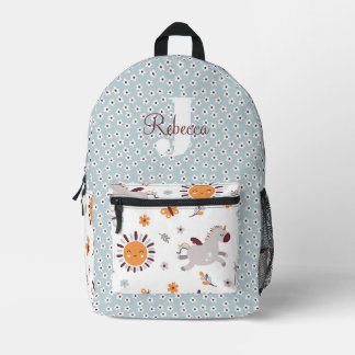 Niedliche Girls Unicorn Blume Blaues Muster Monogr Bedruckter Rucksack