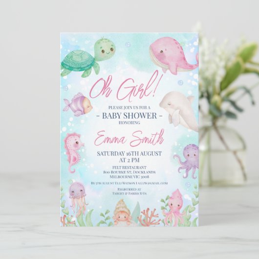 Niedliche Girls unter der Meerschwemme Einladung (Stehend Vorderseite)