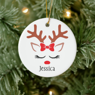 Niedliche Girls Weihnachten Rentierrote Nasenlöche Keramik Ornament