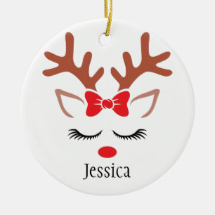 Niedliche Girls Weihnachten Rentierrote Nasenlöche Keramik Ornament