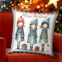 Niedliche Girls Whimsical Weihnachts-Kissen