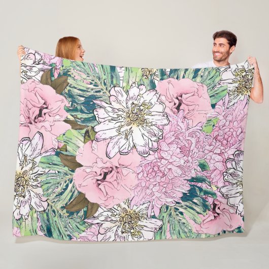 Niedliche Girly Blush Pink & White Floral Illustra Fleecedecke (Beispiel)