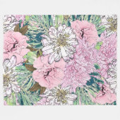 Niedliche Girly Blush Pink & White Floral Illustra Fleecedecke (Vorderseite (Horizontal))