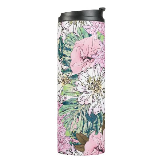 Niedliche Girly Blush Pink & White Floral Illustra Thermosbecher (Nach links gedreht)