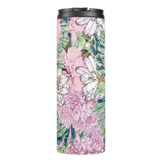 Niedliche Girly Blush Pink & White Floral Illustra Thermosbecher (Rückseite)