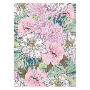 Niedliche Girly Blush Pink & White Floral Illustra Tischdecke