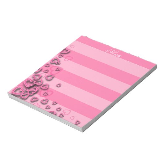 Niedliche Girly Blush Rosa Herzen auf horizontalen Notizblock (Rotiert)