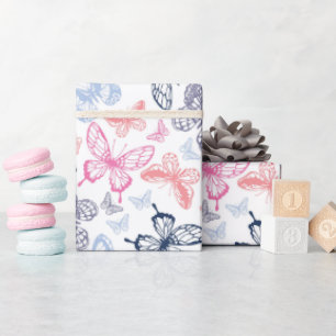 Niedliche Girly Colorful Butterfly Illustration Pa Geschenkpapier
