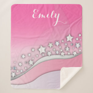 Niedliche Girly Dreamy Chic Silver Stars in Rosa Sherpadecke