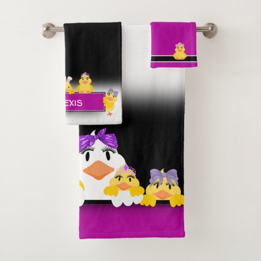 Niedliche Girly Ducks Kinder Badhandtuch Set (Insitu)