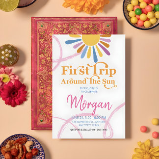 Niedliche Girly First Trip rund um die Geburtstags Einladung