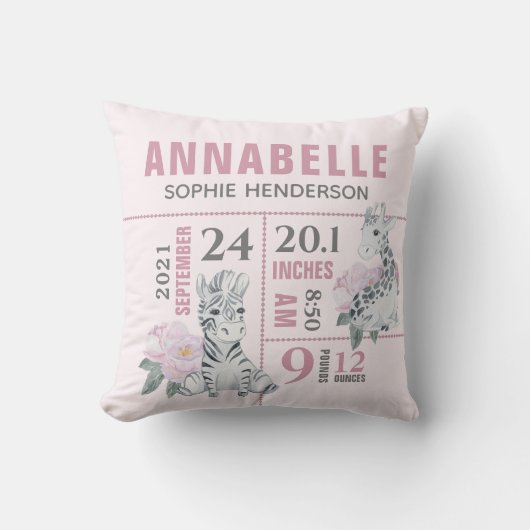 Niedliche Girly Floral Jungle Tiere Geburtsstadien Kissen (Vorderseite)