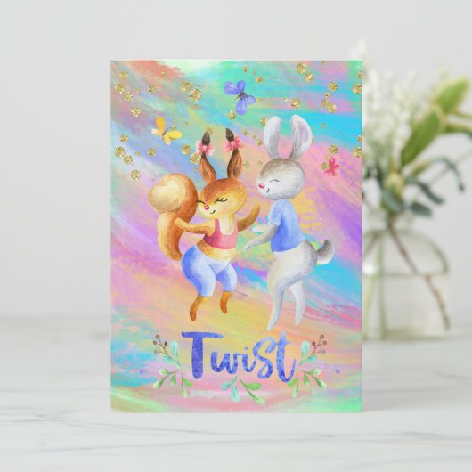 Niedliche Girly Forest Animals Ballroom Dancing Einladung (Stehend Vorderseite)