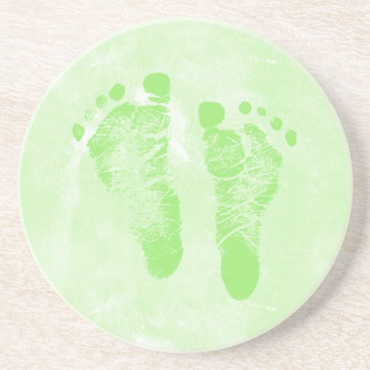 Niedliche Girly Green New Baby Footprints Getränkeuntersetzer (Vorne)